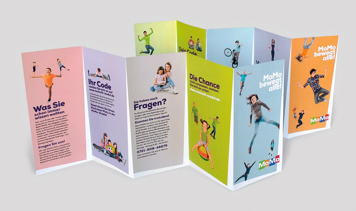 Design des MoMo-Info-Materials, Flyer die zur Teilnahme an der Studie motivieren.