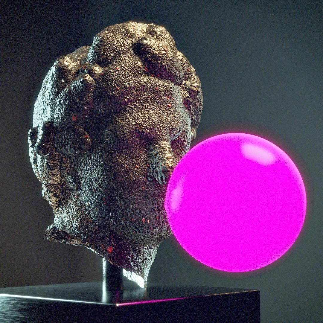 Steinfigur von Caesar bläst Kaugummiblasen, 3D Rendering
