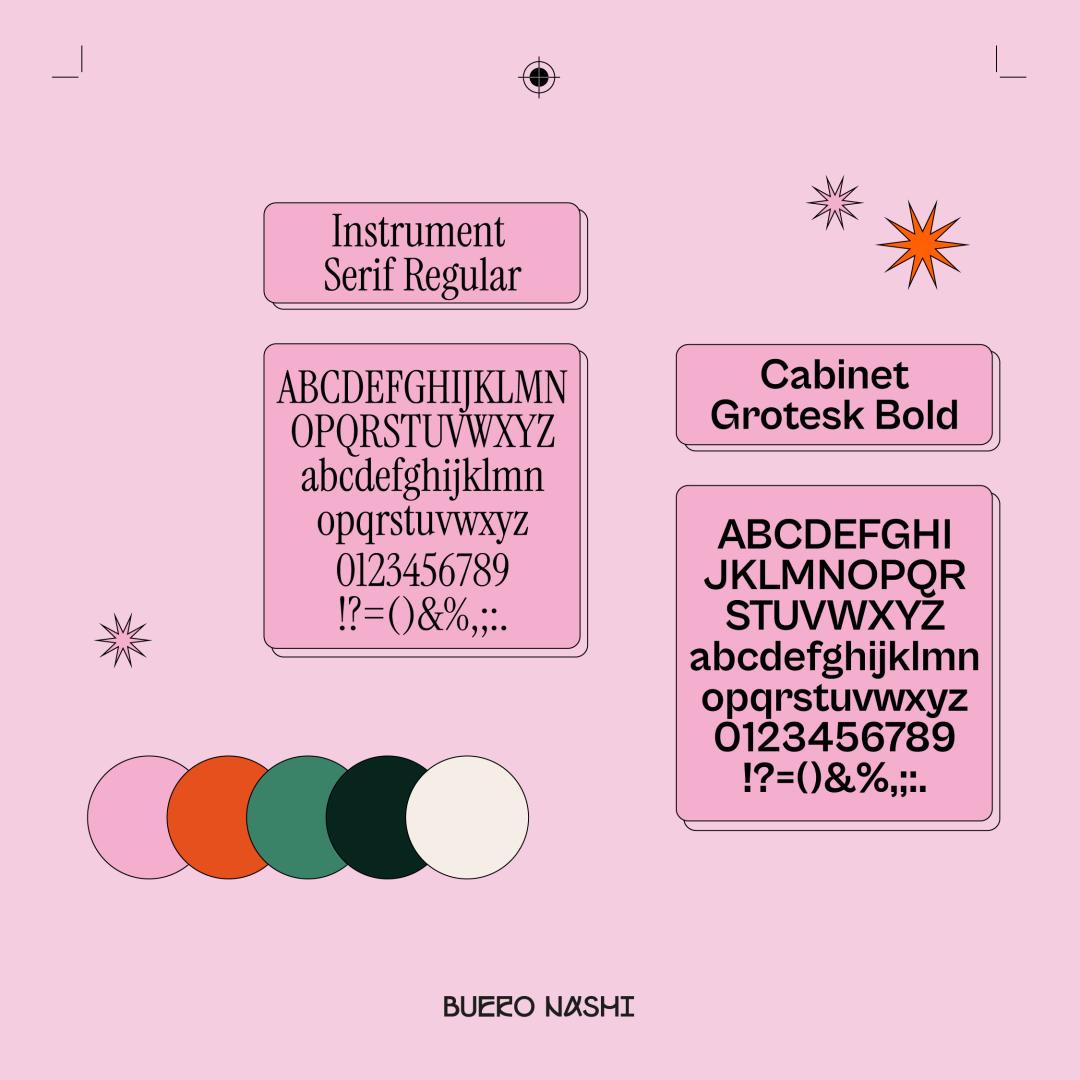 Containermarkt, Branding, Typografie, Farbgebung: Rosa, Orange, Grün, Schwarz, Weiß, Zwei Schriftarten, eine schlichte und eine Serifenschriftart