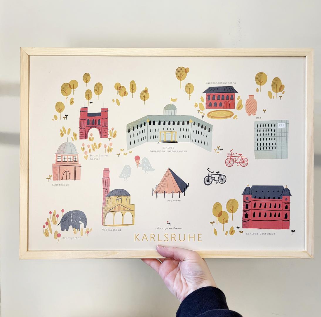 Illustration von Karlsruhe mit persönlichen Highlights der Stadt